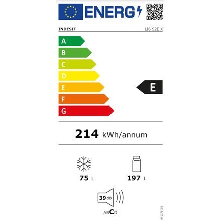Indesit LI6 S2E X Chłodziarka,E, Wolnostojąca, Kombi, Wysokość 1,59 m, Chłodziarka netto 197 L, Zamrażarka netto 75 L, Inox | IN Indesit LI6 S2E X Chłodziarka,E, Wolnostojąca, Kombi, Wysokość 1,59 m, Chłodziarka netto 197 L, Zamrażarka netto 75 L, Inox | IN