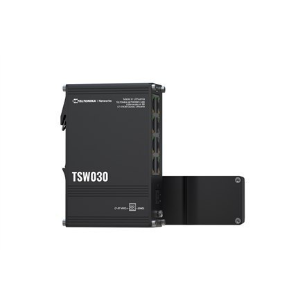Teltonika TSW030 Unmanaged 8 ETH ports Ethernet Switch, 2-pin industrial DC power socket, 7 - 57 VDC, Integrated DIN rail bracke Teltonika TSW030 Unmanaged 8 ETH ports Ethernet Switch, 2-pin industrial DC power socket, 7 - 57 VDC, Integrated DIN rail bracke