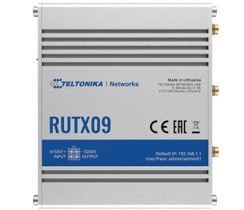 Wytrzymały przemysłowy router LTE-A Cat6 | RUTX09 | Brak Wi-Fi | 10/100/1000 Mbit/s | Porty Ethernet LAN (RJ-45) 4 | Obsługa sie Wytrzymały przemysłowy router LTE-A Cat6 | RUTX09 | Brak Wi-Fi | 10/100/1000 Mbit/s | Porty Ethernet LAN (RJ-45) 4 | Obsługa sie