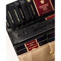 Czarno-złoty portfel damski z lakierowanej skóry naturalnej wyposażony w system RFID - Peterson