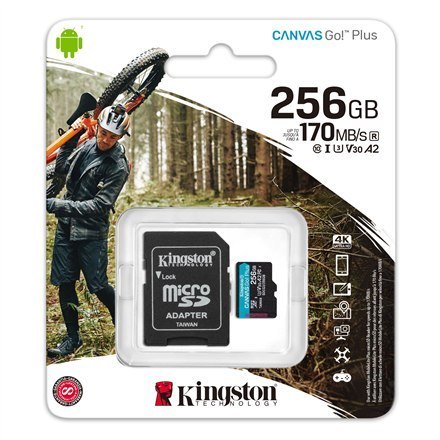 Kingston | microSD | Canvas Go! Plus | 256 GB | MicroSD | Pamięć flash klasy 10 | Adapter SD Kingston | microSD | Canvas Go! Plus | 256 GB | MicroSD | Pamięć flash klasy 10 | Adapter SD