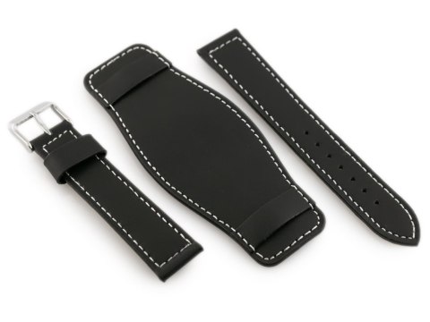 Pasek skórzany do zegarka W85 - podkładka - czarny/biały - 18mm Pasek skórzany do zegarka W85 - podkładka - czarny/biały - 18mm