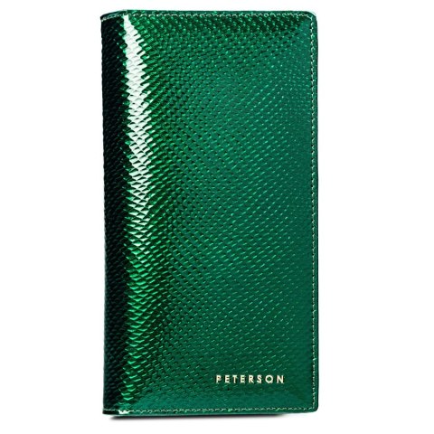 Pionowy portfel damski na magnes i zamek wykonany ze skóry naturalnej w zielonym kolorze - Peterson Pionowy portfel damski na magnes i zamek wykonany ze skóry naturalnej w zielonym kolorze - Peterson