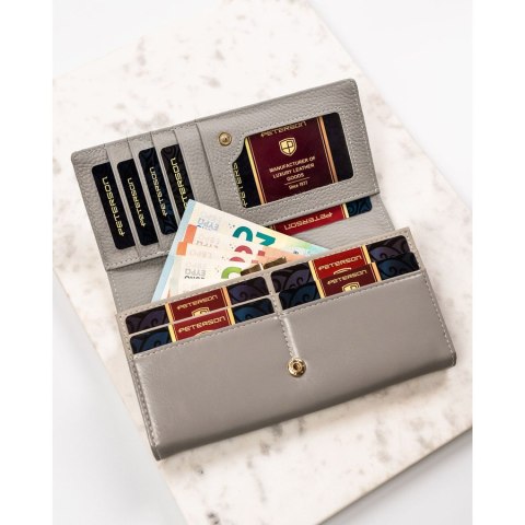 Portfel damski ze skóry naturalnej w kwiatowy wzór, wyposażony w system RFID - Peterson Portfel damski ze skóry naturalnej w kwiatowy wzór, wyposażony w system RFID - Peterson