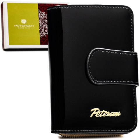 Czarno-złoty, skórzany portfel damski z systemem RFID - Peterson Czarno-złoty, skórzany portfel damski z systemem RFID - Peterson