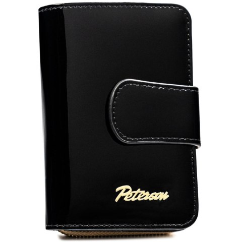 Czarno-złoty, skórzany portfel damski z systemem RFID - Peterson Czarno-złoty, skórzany portfel damski z systemem RFID - Peterson