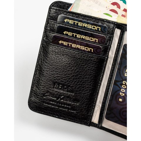 Czarno-złoty, skórzany portfel damski z systemem RFID - Peterson Czarno-złoty, skórzany portfel damski z systemem RFID - Peterson