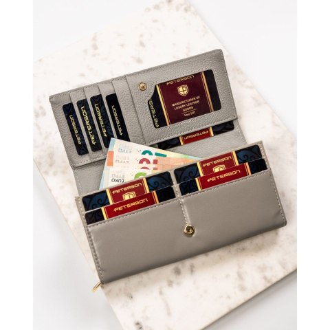 Elegancki portfel damski ze skóry naturalnej wyposażony w system RFID - Peterson Elegancki portfel damski ze skóry naturalnej wyposażony w system RFID - Peterson