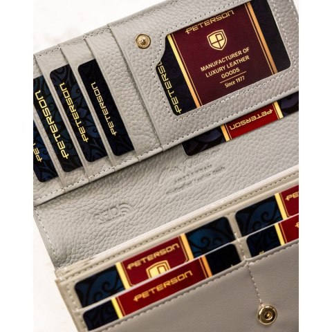 Elegancki portfel damski ze skóry naturalnej wyposażony w system RFID - Peterson Elegancki portfel damski ze skóry naturalnej wyposażony w system RFID - Peterson
