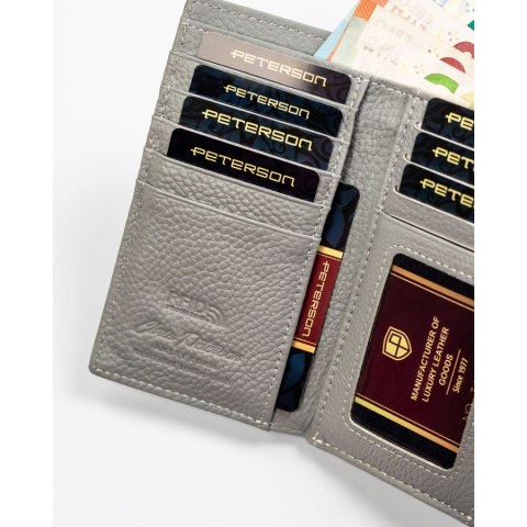 Skórzany portfel damski zamykany biglem i zatrzaskiem - Peterson Skórzany portfel damski zamykany biglem i zatrzaskiem - Peterson