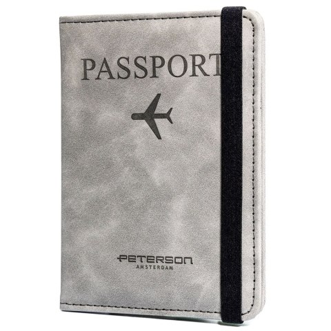 Etui na paszport w szarym kolorze wykonane ze skóry ekologicznej - Peterson Etui na paszport w szarym kolorze wykonane ze skóry ekologicznej - Peterson