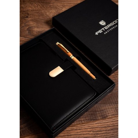 Zestaw prezentowy: czarny, elegancki notes A5 w linie i długopis z czarnym wkładem - Peterson Zestaw prezentowy: czarny, elegancki notes A5 w linie i długopis z czarnym wkładem - Peterson