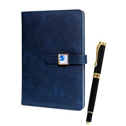 Zestaw prezentowy: granatowy notes w linie i czarny długopis z czarnym wkładem - Peterson