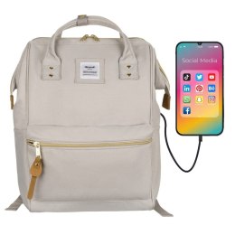 Plecak beżowy z portem USB na laptopa 13,3