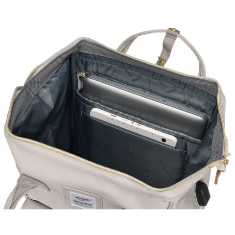Plecak beżowy z portem USB na laptopa 13,3" - Himawari Plecak beżowy z portem USB na laptopa 13,3" - Himawari