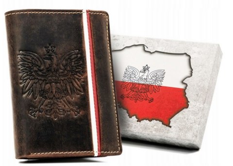 Pionowy portfel męski ze skóry naturalnej z motywem patriotycznym i systemem RFID Pionowy portfel męski ze skóry naturalnej z motywem patriotycznym i systemem RFID