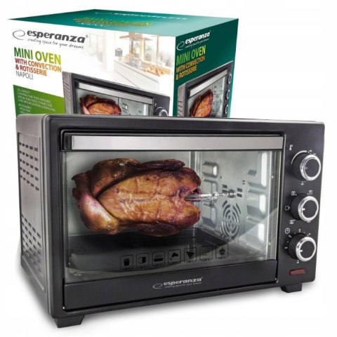 Mini piekarnik z konwekcją i rożnem Esperanza NAPOLI EKO006 (Pokrętło; 1600W; kolor czarny) Mini piekarnik z konwekcją i rożnem Esperanza NAPOLI EKO006 (Pokrętło; 1600W; kolor czarny)