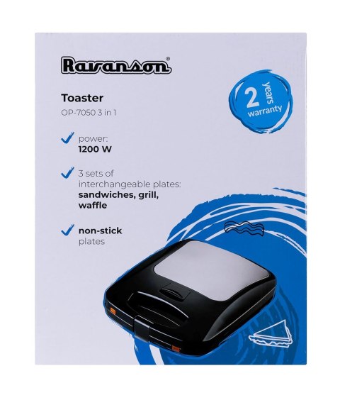 Opiekacz 3 w 1 Ravanson OP-7050 (1200W; kolor czarny) Opiekacz 3 w 1 Ravanson OP-7050 (1200W; kolor czarny)