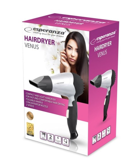 Suszarka do włosów Esperanza Venus EBH002S (850W; kolor czarny) Suszarka do włosów Esperanza Venus EBH002S (850W; kolor czarny)