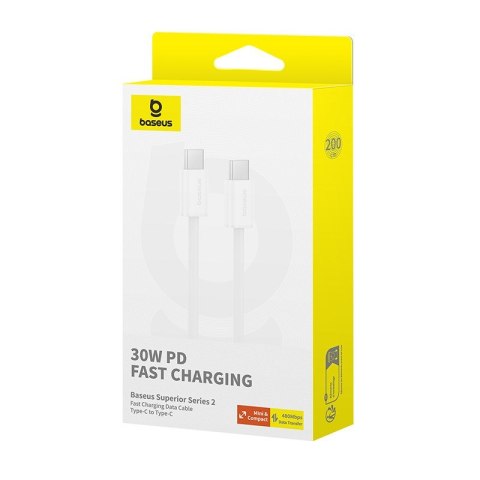 Kabel Baseus Superior Typ C-Typ C 30W 2m (biały) Kabel Baseus Superior Typ C-Typ C 30W 2m (biały)