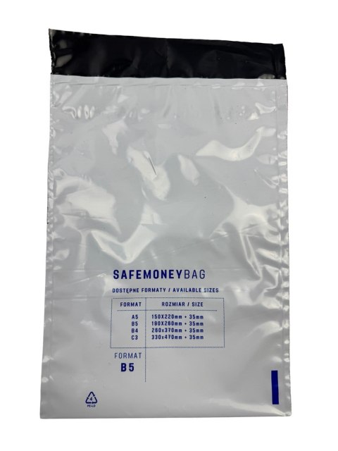 SAFEMONEYBAG Koperty bezpiecznie depozytowe transparent B4 260mmx370mm+35mm 100 szt