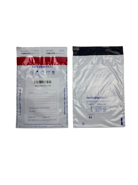 SAFEMONEYBAG Koperty bezpiecznie depozytowe transparent B5 190mmx260mm+35mm 100 szt w opakowaniu