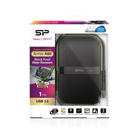 Dysk zewnętrzny HDD Silicon Power Armor A60 (1TB; 2.5"; USB 3.2; 5400 obr/min; Green-Black; SP010TBPHDA60S3K) Dysk zewnętrzny HDD Silicon Power Armor A60 (1TB; 2.5"; USB 3.2; 5400 obr/min; Green-Black; SP010TBPHDA60S3K)