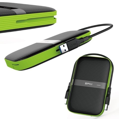 Dysk zewnętrzny HDD Silicon Power Armor A60 (4TB; 2.5"; USB 3.2; 5400 obr/min; Green-Black; SP040TBPHDA60S3K) Dysk zewnętrzny HDD Silicon Power Armor A60 (4TB; 2.5"; USB 3.2; 5400 obr/min; Green-Black; SP040TBPHDA60S3K)