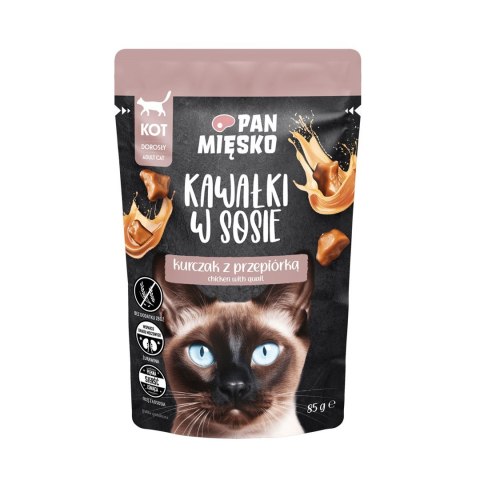 PAN MIĘSKO Kawałki w sosie Kurczak z przepiórką (dorosły) - Karma mokra dla kota - 85g PAN MIĘSKO Kawałki w sosie Kurczak z przepiórką (dorosły) - Karma mokra dla kota - 85g