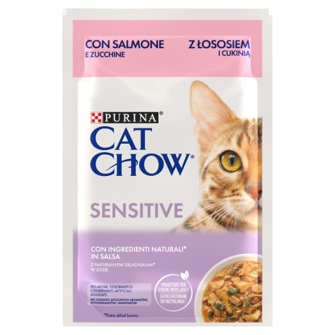 Purina Cat Chow Sensitive z łososiem i cukinią w sosie - mokra karma dla kota - 85 g Purina Cat Chow Sensitive z łososiem i cukinią w sosie - mokra karma dla kota - 85 g