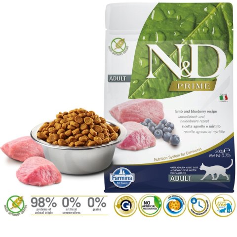 FARMINA N&D Prime Cat Lamb and Blueberry Adult - sucha karma dla kota - 300 g