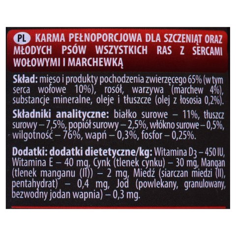 DOLINA NOTECI Piper Junior z sercami wołowymi i marchewką - mokra karma dla psa - 400 g DOLINA NOTECI Piper Junior z sercami wołowymi i marchewką - mokra karma dla psa - 400 g
