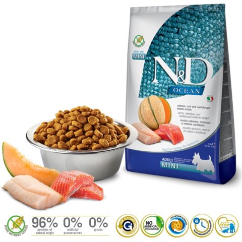 FARMINA N&D Ocean Dog Salmon, Cod&Cantaloupe - sucha karma dla psa - 2,5 kg