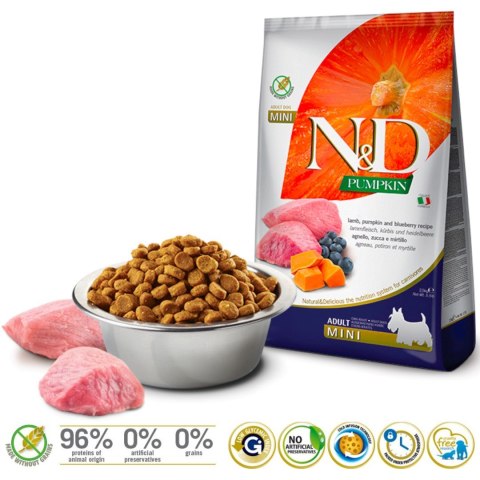 FARMINA N&D Pumpkin Lamb & Blueberry Adult Mini - sucha karma dla psa - 2,5 kg FARMINA N&D Pumpkin Lamb & Blueberry Adult Mini - sucha karma dla psa - 2,5 kg
