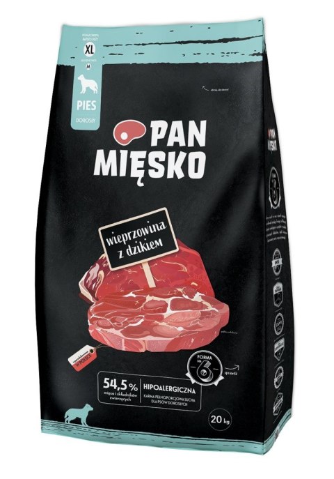 PAN MIĘSKO Wieprzowina z dzikiem (dorosły) chrupki XL - Karma sucha dla psa - 20kg PAN MIĘSKO Wieprzowina z dzikiem (dorosły) chrupki XL - Karma sucha dla psa - 20kg
