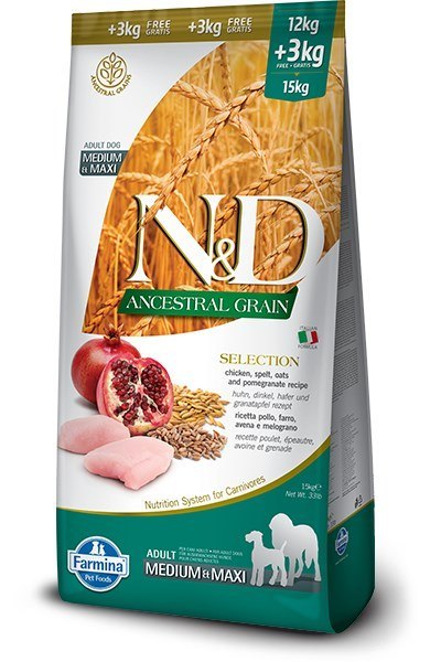 FARMINA N&D Ancestral Grain Selection Adult Medium & Maxi - sucha karma dla psa - 12kg + 3kg FARMINA N&D Ancestral Grain Selection Adult Medium & Maxi - sucha karma dla psa - 12kg + 3kg