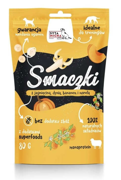 SYTA MICHA Smaczki z jagnięciną, dynią, bananem i morelą 80g pies SYTA MICHA Smaczki z jagnięciną, dynią, bananem i morelą 80g pies