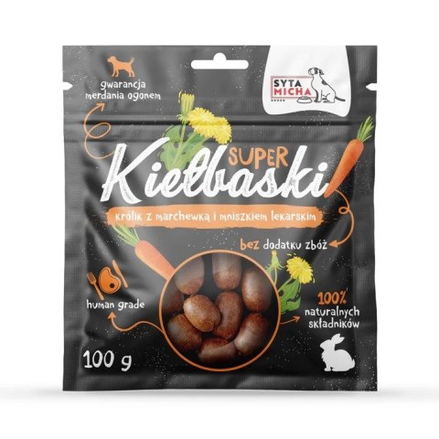 Syta Micha Super kiełbaski z królikiem - przysmak dla psa - 100g Syta Micha Super kiełbaski z królikiem - przysmak dla psa - 100g