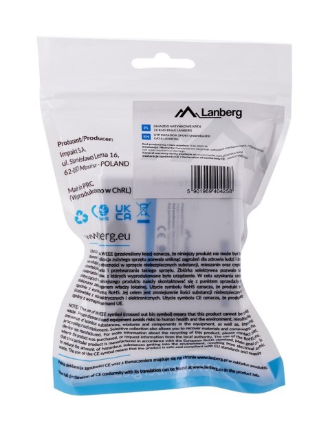 Gniazdo natynkowe Lanberg OU6-0002-W (RJ-45; UTP; kolor biały) Gniazdo natynkowe Lanberg OU6-0002-W (RJ-45; UTP; kolor biały)
