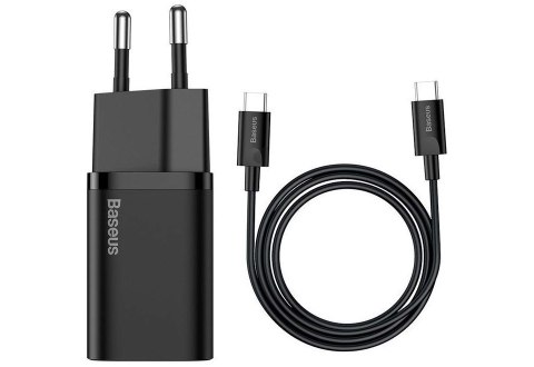 BASEUS ŁADOWARKA SIECIOWA Z KABLEM USB-C DO USB-C TZCCSUP-L01 SUPER SI 1C 25W CZARNA BASEUS ŁADOWARKA SIECIOWA Z KABLEM USB-C DO USB-C TZCCSUP-L01 SUPER SI 1C 25W CZARNA