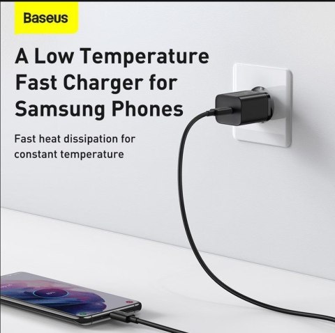 BASEUS ŁADOWARKA SIECIOWA Z KABLEM USB-C DO USB-C TZCCSUP-L01 SUPER SI 1C 25W CZARNA BASEUS ŁADOWARKA SIECIOWA Z KABLEM USB-C DO USB-C TZCCSUP-L01 SUPER SI 1C 25W CZARNA