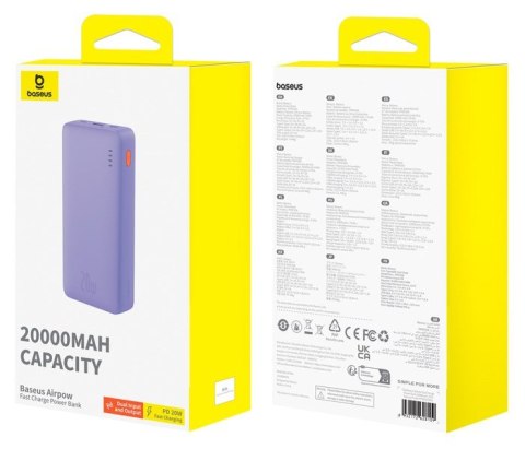 BASEUS POWERBANK AIRPOW 20000MAH 20W (FIOLETOWY) BASEUS POWERBANK AIRPOW 20000MAH 20W (FIOLETOWY)