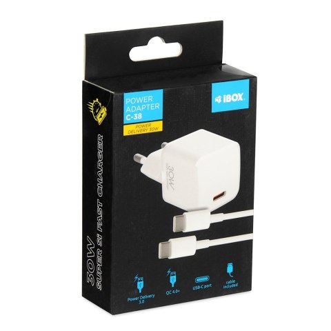 ŁADOWARKA SIECIOWA I-BOX C-38 PD30W USB-C, KABEL ŁADOWARKA SIECIOWA I-BOX C-38 PD30W USB-C, KABEL