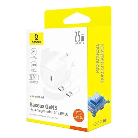 Ładowarka Baseus GaN5 mini 1C 25W+kabel USB-C biały Ładowarka Baseus GaN5 mini 1C 25W+kabel USB-C biały