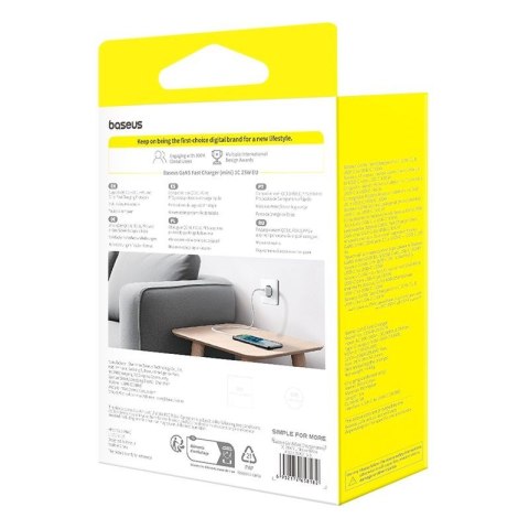 Ładowarka Baseus GaN5 mini 1C 25W+kabel USB-C biały Ładowarka Baseus GaN5 mini 1C 25W+kabel USB-C biały