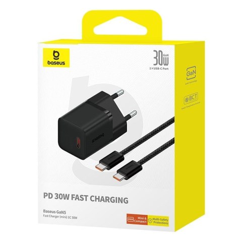 Ładowarka Baseus GaN5 mini 1C 30W EU+kabel USB-C (cluster black) Ładowarka Baseus GaN5 mini 1C 30W EU+kabel USB-C (cluster black)