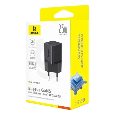 Ładowarka Baseus GaN5mini 1C 25W+kabel USB-C czarny Ładowarka Baseus GaN5mini 1C 25W+kabel USB-C czarny