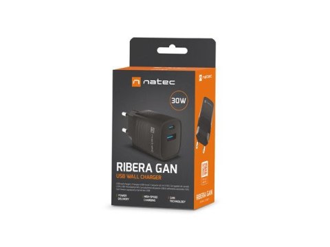 NATEC ŁADOWARKA RIBERA GAN 1X USB-A + 1X USB-C 30W CZARNA NUC-2141 NATEC ŁADOWARKA RIBERA GAN 1X USB-A + 1X USB-C 30W CZARNA NUC-2141