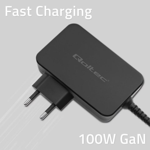 QOLTEC ŁADOWARKA GAN POWER PRO | 1XUSB-C | 100W | 5-20V | 3-5A | CZARNA QOLTEC ŁADOWARKA GAN POWER PRO | 1XUSB-C | 100W | 5-20V | 3-5A | CZARNA