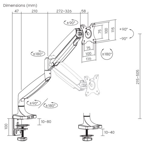 MACLEAN UCHWYT DO MONITORA PODWÓJNE RAMIĘ, ZE SPRĘŻYNĄ GAZOWĄ, 17"-45", 16 KG MC-969 MACLEAN UCHWYT DO MONITORA PODWÓJNE RAMIĘ, ZE SPRĘŻYNĄ GAZOWĄ, 17"-45", 16 KG MC-969